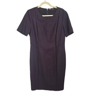 Elie Tahari Short Sleeve Wool Pencil Career Sheath Fitted Dress Purple - Size 12